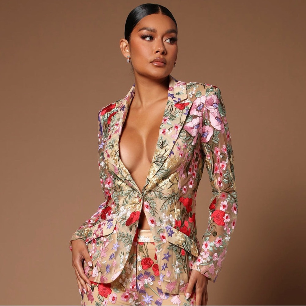 Fashion Nova Erin Embroidered Pant Suit